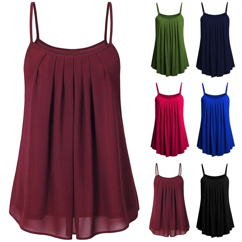 Women’s Chiffon Pleated Tank Top – Elegant Sleeveless Summer Blouse