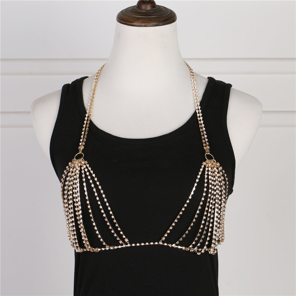Women’s Exaggerated Rhinestone Body Chain – Diamond-Encrusted Bikini Necklace, Gold & Silver