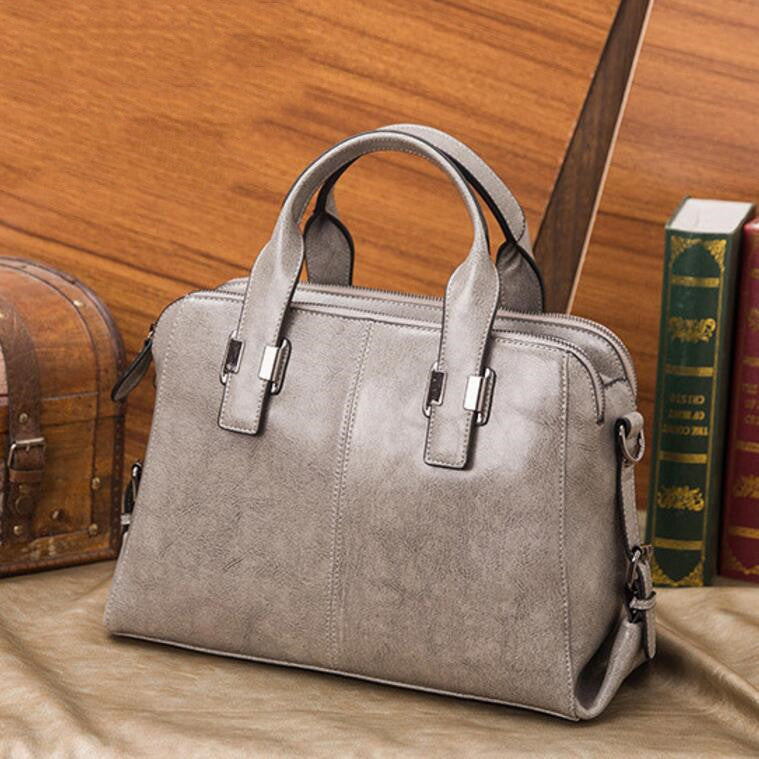 Simple Leather Crossbody Bag for Women – Genuine Cowhide Retro Shoulder Bag with Multi-Pocket Storage