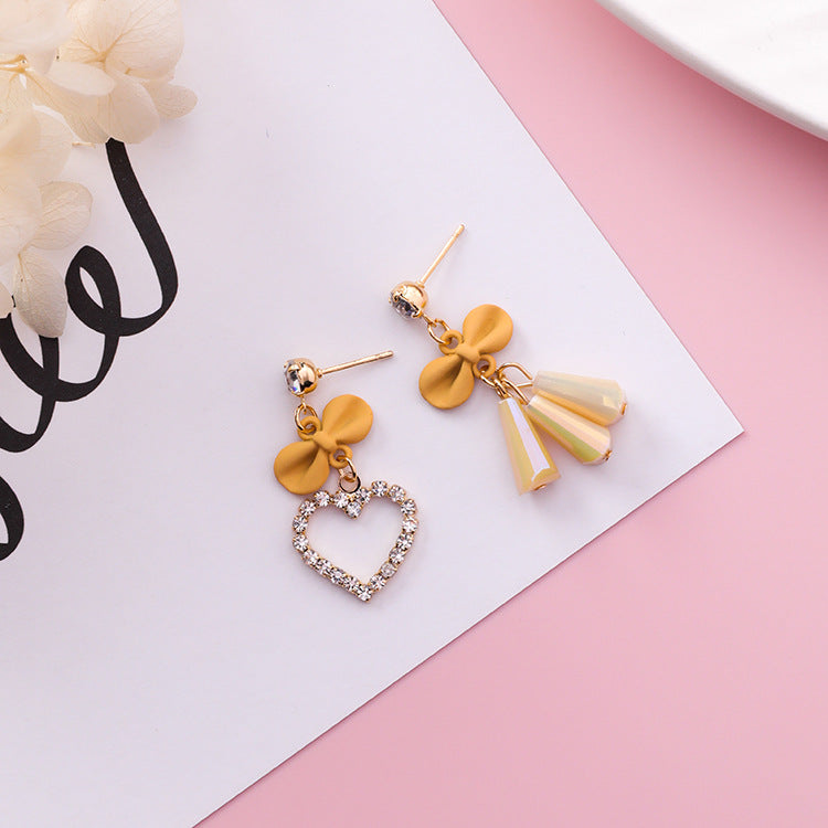 Heart Bow Tassel Asymmetric Earrings for Women – Romantic Dangle Jewelry