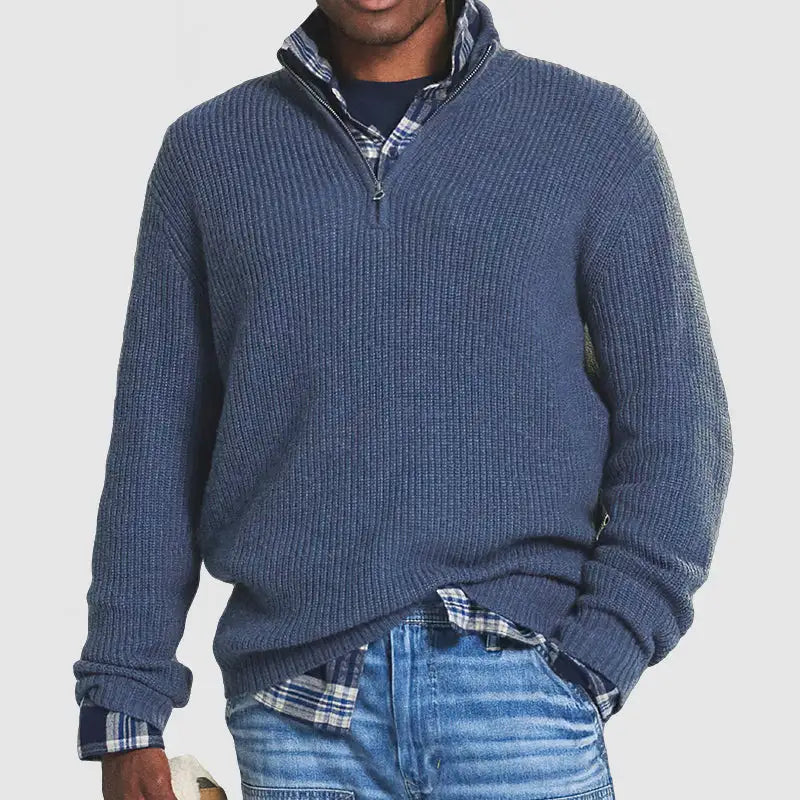 Men’s Loose Zip Stand-Collar Sweater – Casual Knit Pullover – USA