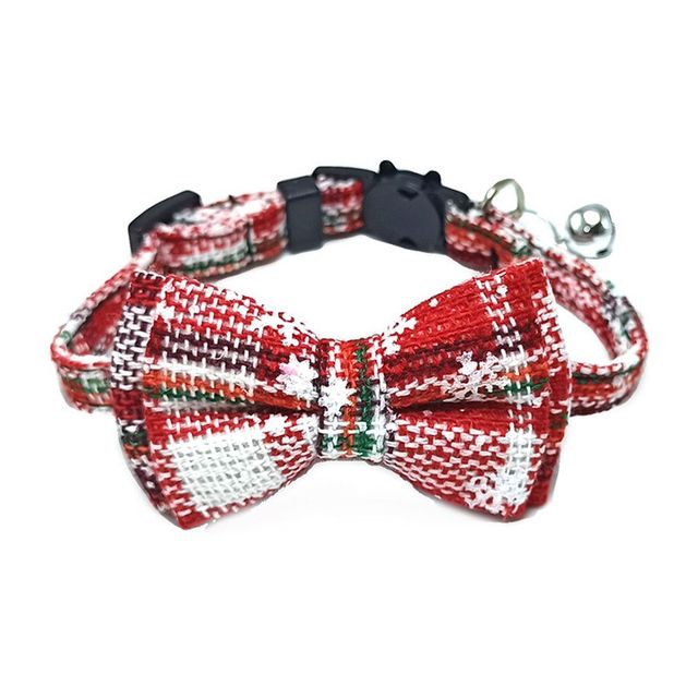 Cotton Cat Collar with Plaid Bow Tie & Removable Bell – Adjustable 28CM Pet Collar