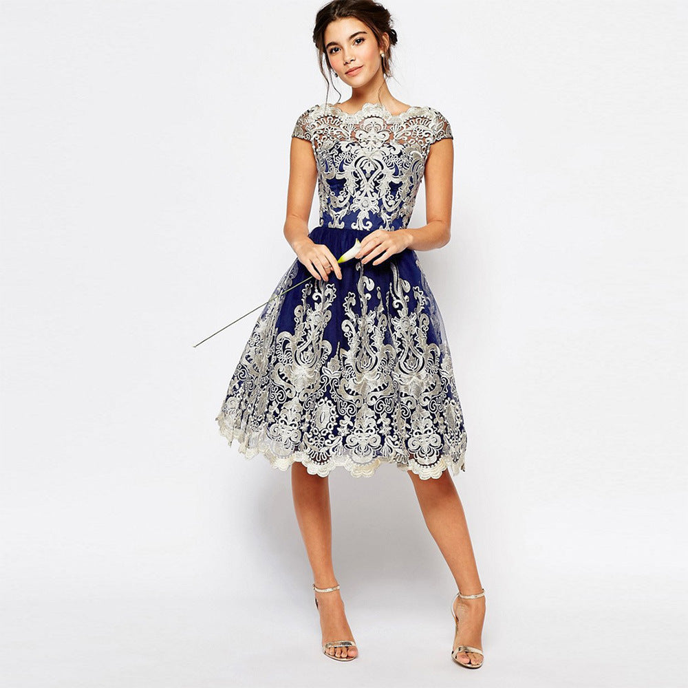 Amazon Europe Women's Embroidered Mesh Dress with Floral Hollow Detail USA