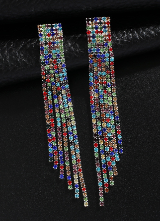 Vintage Rhinestone Tassel Earrings for Women – Sparkling Long Dangle Jewelry
