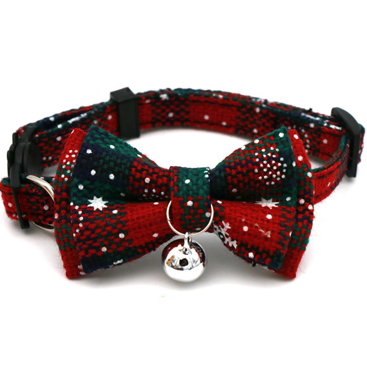 Christmas Cat Collar with Detachable Snowflake Bow – 27CM Safety Buckle Holiday Collar