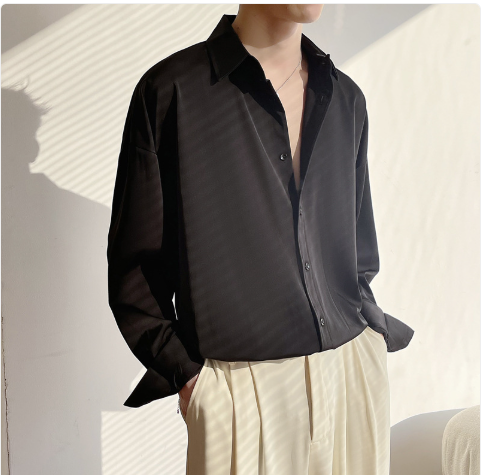 Men’s Retro Tencel Non-Iron Long Sleeve Shirt – Korean Style Draped Casual Shirt