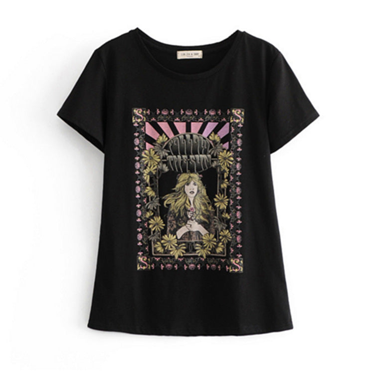 Angel Rose Print Short Sleeve T-Shirt for Women