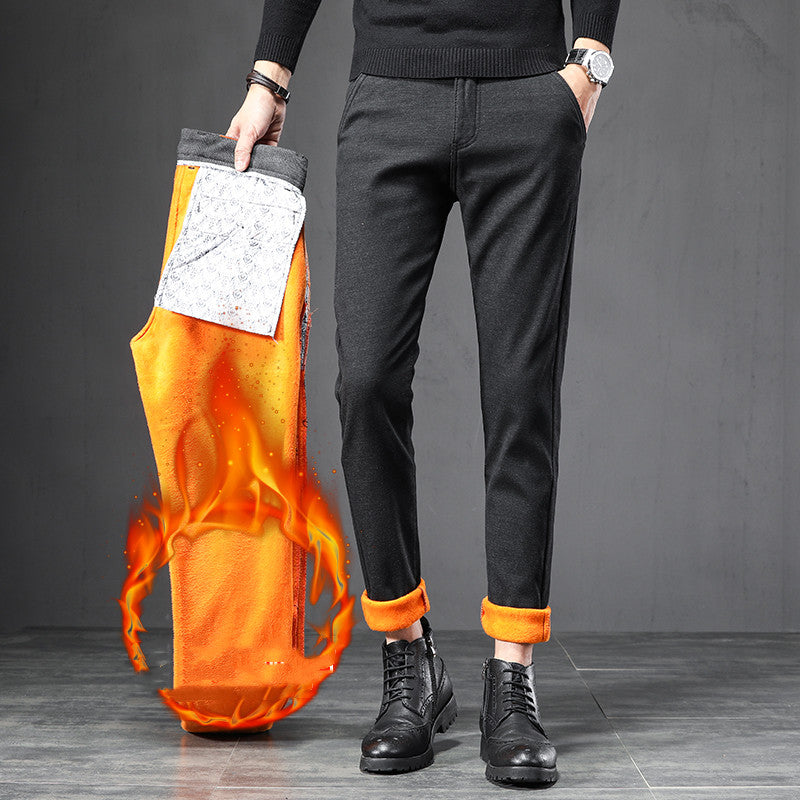 Men’s Thick Velvet Anti-Wrinkle Business Pants – Warm Dress Trousers – USA