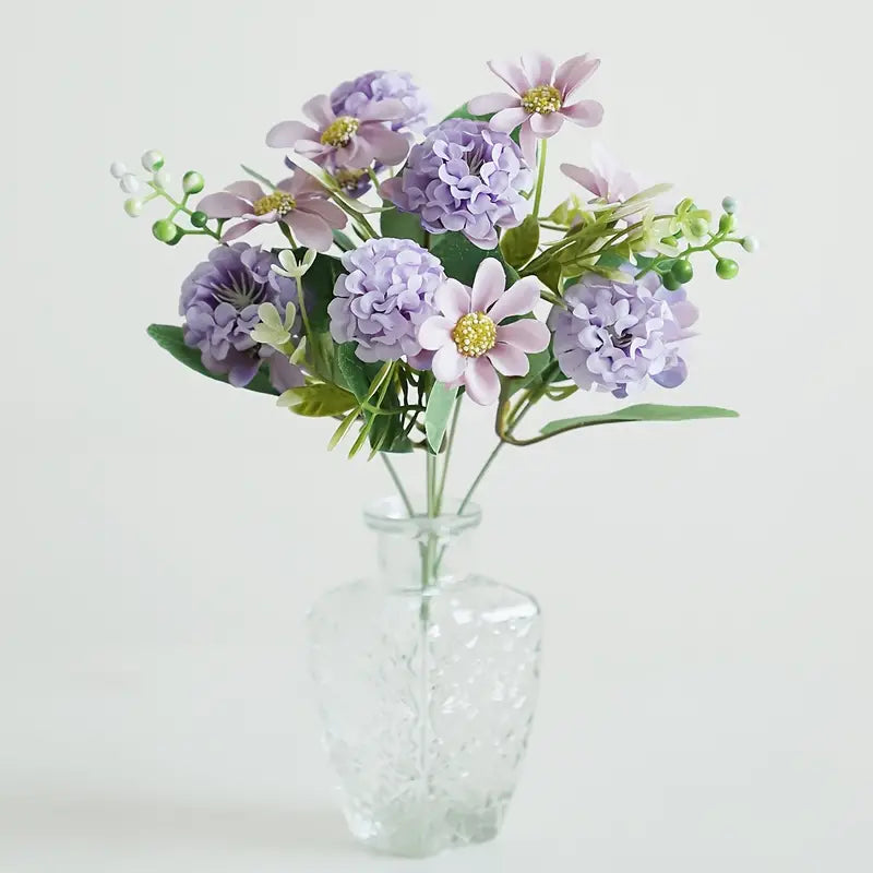 Everlasting Hydrangea Daisy Bouquet – Lifelike Faux Flower Bunch for Elegant Home Decor