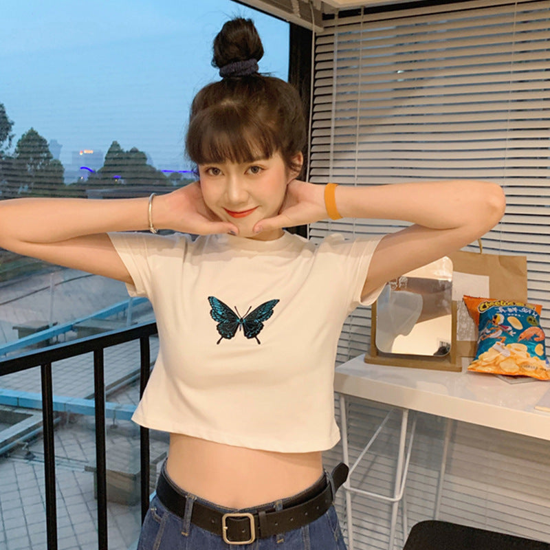 Summer Butterfly Print Short Sleeve T-Shirt for Women