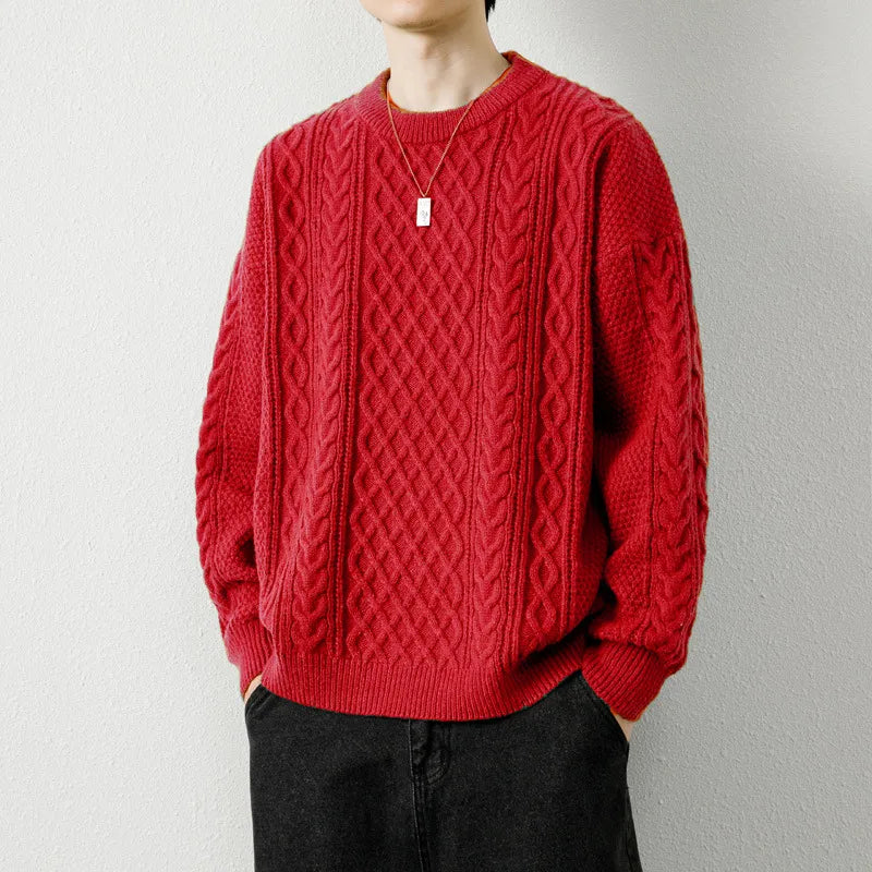 Men’s Twist-Weave Round-Neck Sweater – Textured Casual Knitwear – USA
