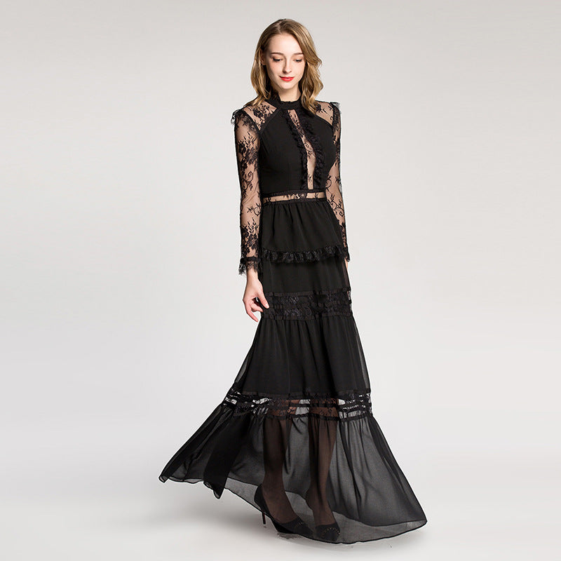 Women’s Chiffon Lace A-Line Dress – Elegant Sheer Formal Evening Dress
