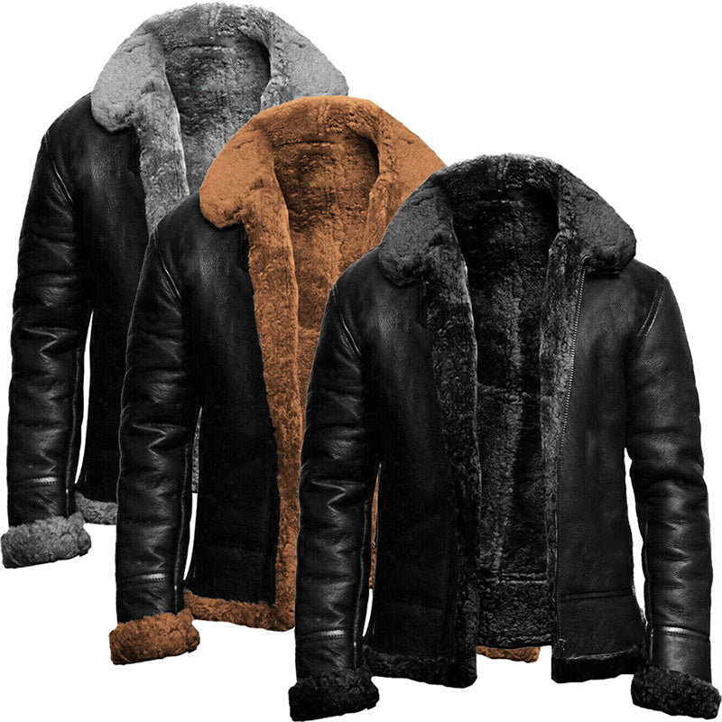 Men’s Plush Jacket with Integrated Fur – Warm & Versatile