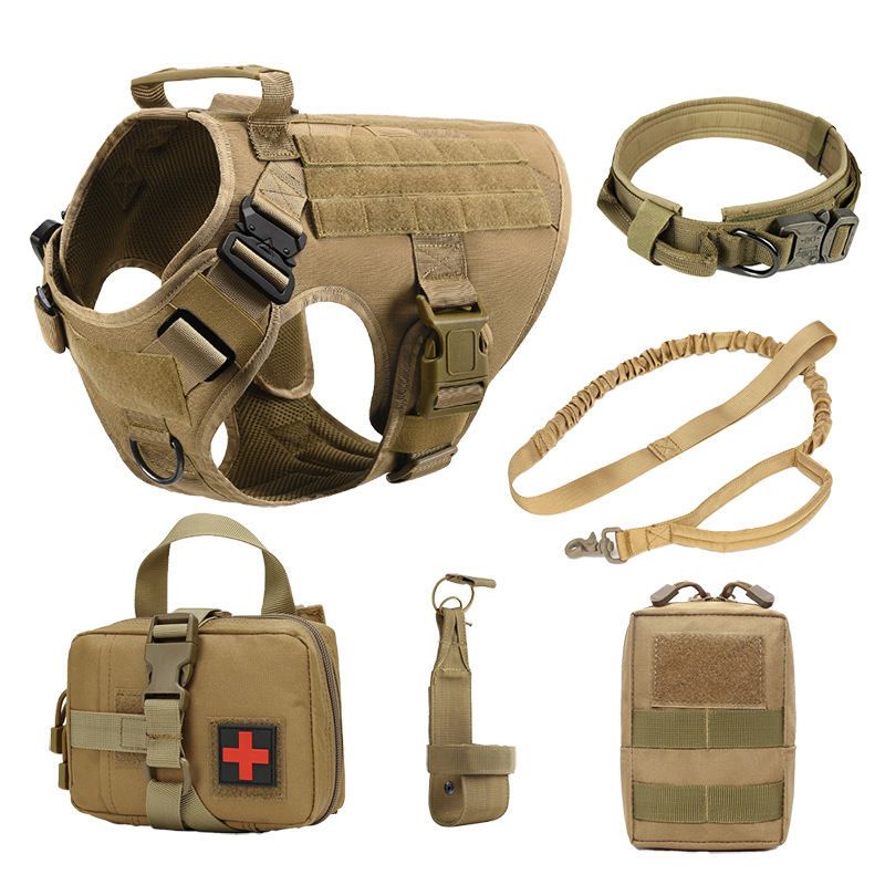 Tactical Dog Training Vest – Adjustable 6-Piece Working Dog Harness with Pouches