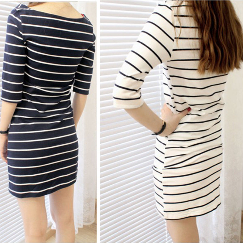Striped T-Shirt Dress for Women, Short Sleeve Midi