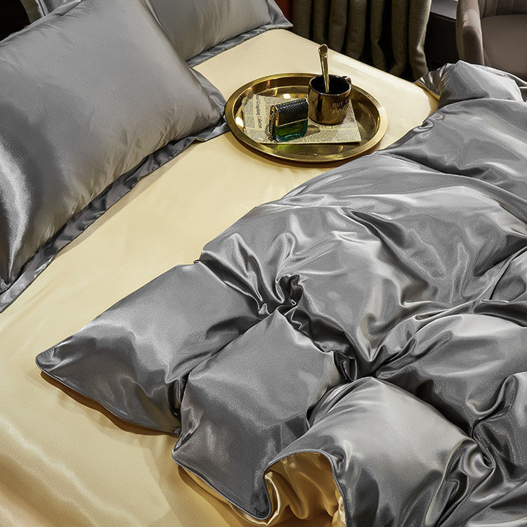 Luxury Silk Bedding Set with Solid Color Duvet Cover – Elegant Soft Bed Set