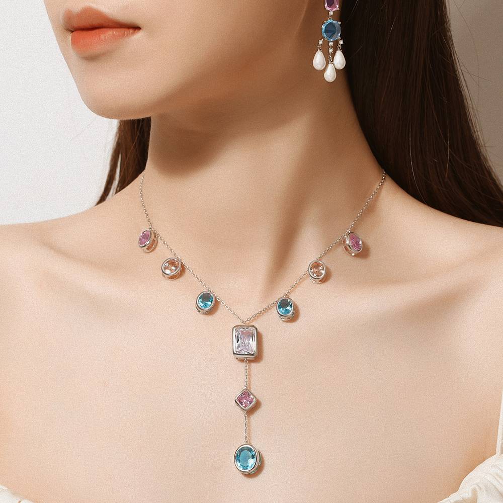 Heavy Industry Fashion Colorful Gemstone Necklace