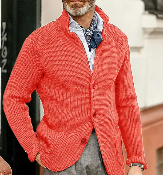 Men’s Knitted Sweater Coat – Acrylic Casual Warm Knit Cardigan, 15 Colors, S–4XL