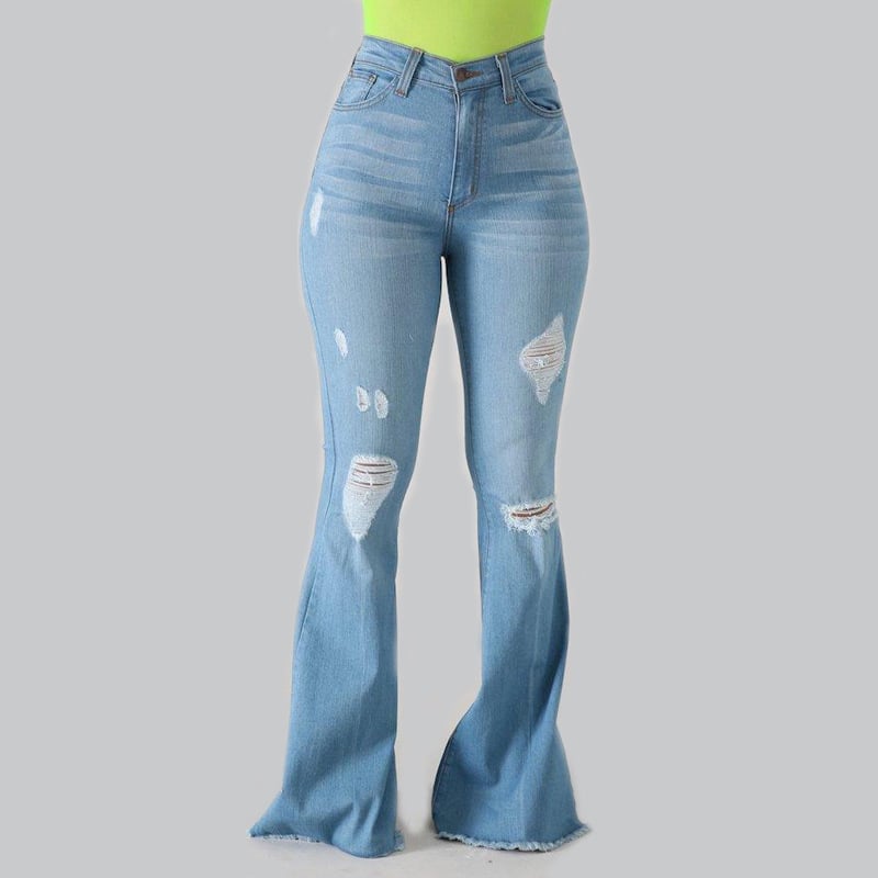Women’s Slim-Fit Ripped Jeans – Polyester & Spandex Curve-Hugging Denim in Light & Dark Blue, S–3XL
