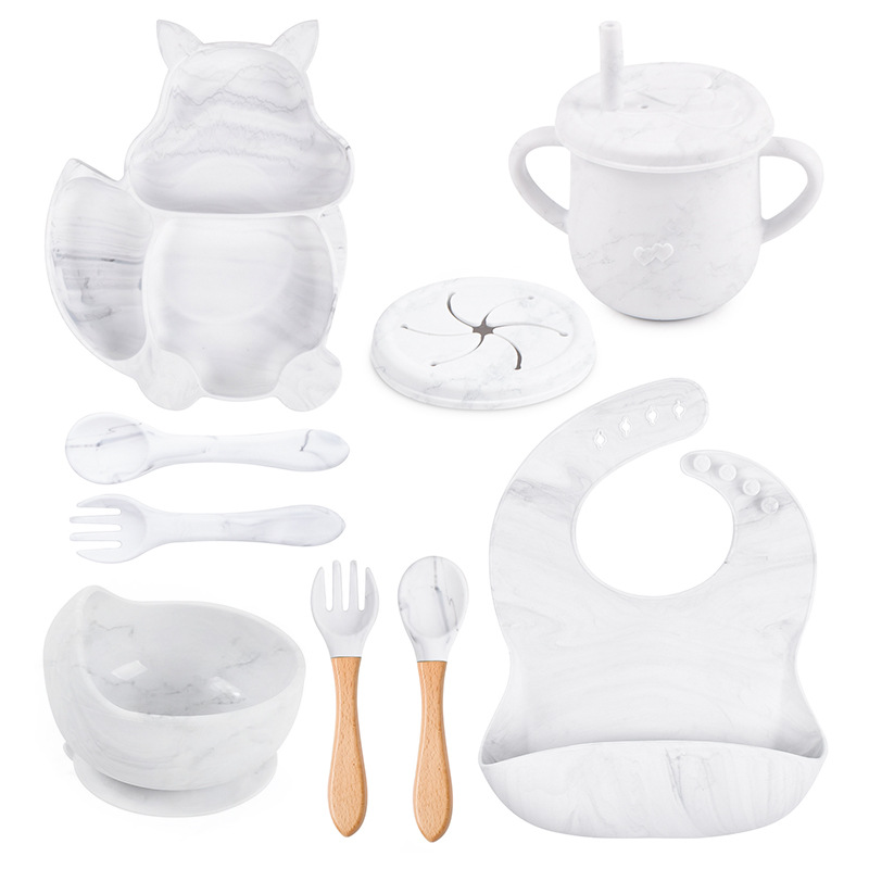 5-Piece Baby Silicone Feeding Set – Suction Bowl, Plate, Bib & Utensils