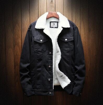 Men’s Fleece-Lined Denim Jacket – Warm Lambswool Casual Winter Jacket