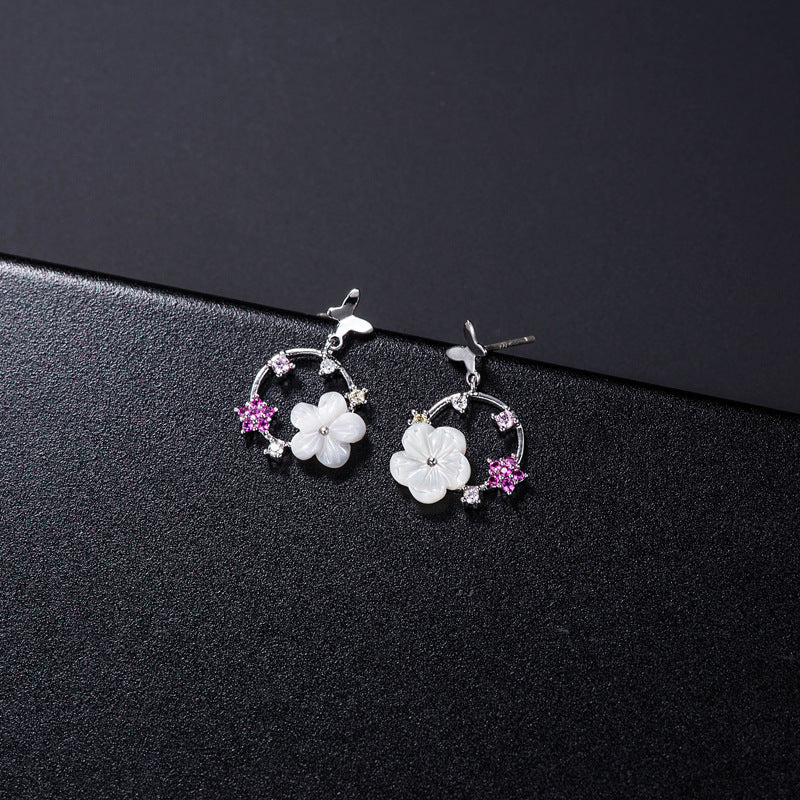 S925 Silver Butterfly Flower Stud Earrings – Sparkling Floral Jewelry