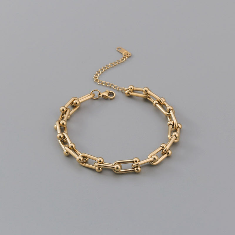 Women’s Titanium Steel Lock Bracelet – Gold & Steel Adjustable Chain Jewelry
