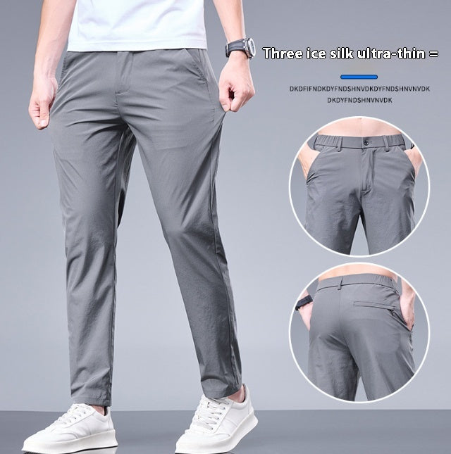 Men’s Ice Silk Casual Pants – Lightweight Thin Trendy Trousers