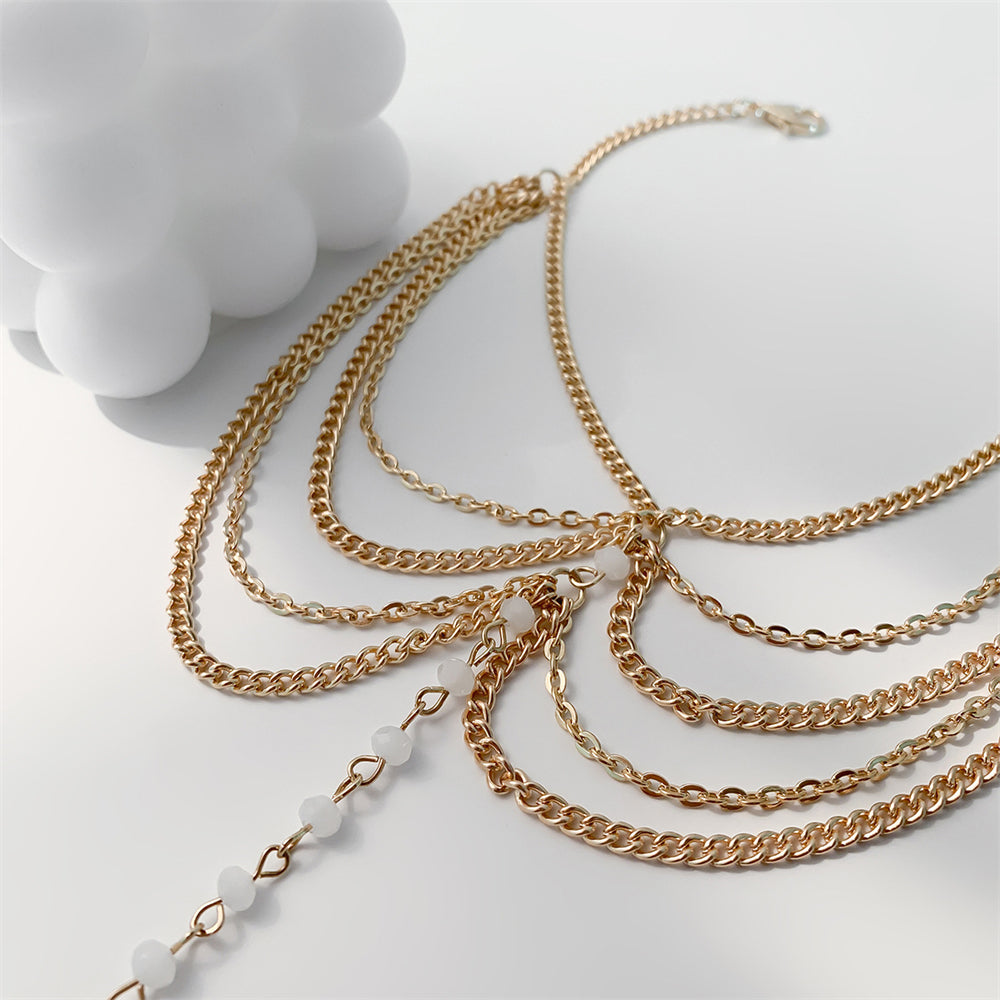 Multi-layer Tassel Chain Crystal Beaded Anklet for Women