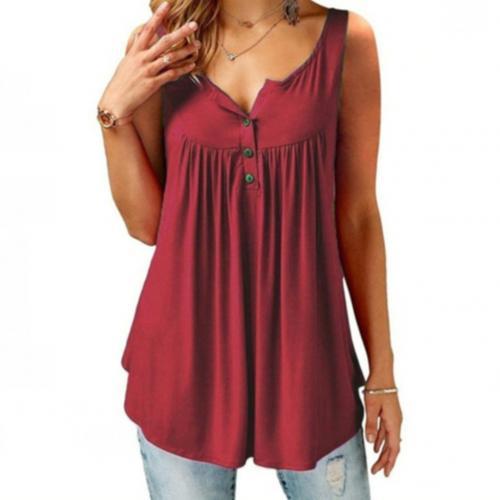 Women’s U-Neck Pleated Tank Top – Sleeveless Casual Summer Blouse
