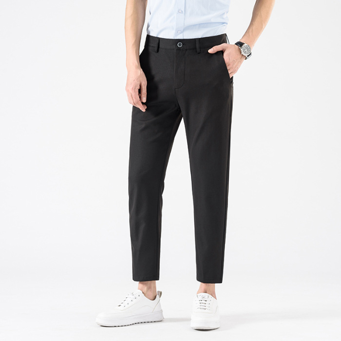 Men’s Slim Fit Cropped Suit Pants – Business Casual Ankle Trousers