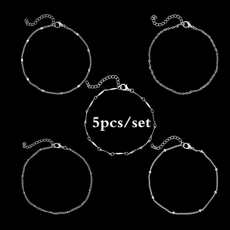 5pcs Women’s Summer Beaded Anklet Set for Beach Fashion