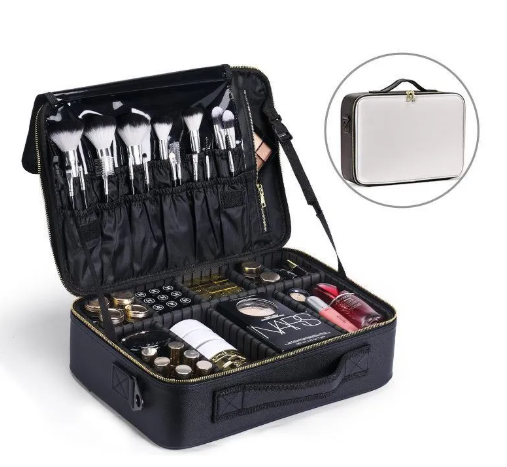 Women's Beauty Storage Bag – Multi-Layer Leather Cosmetic Organizer