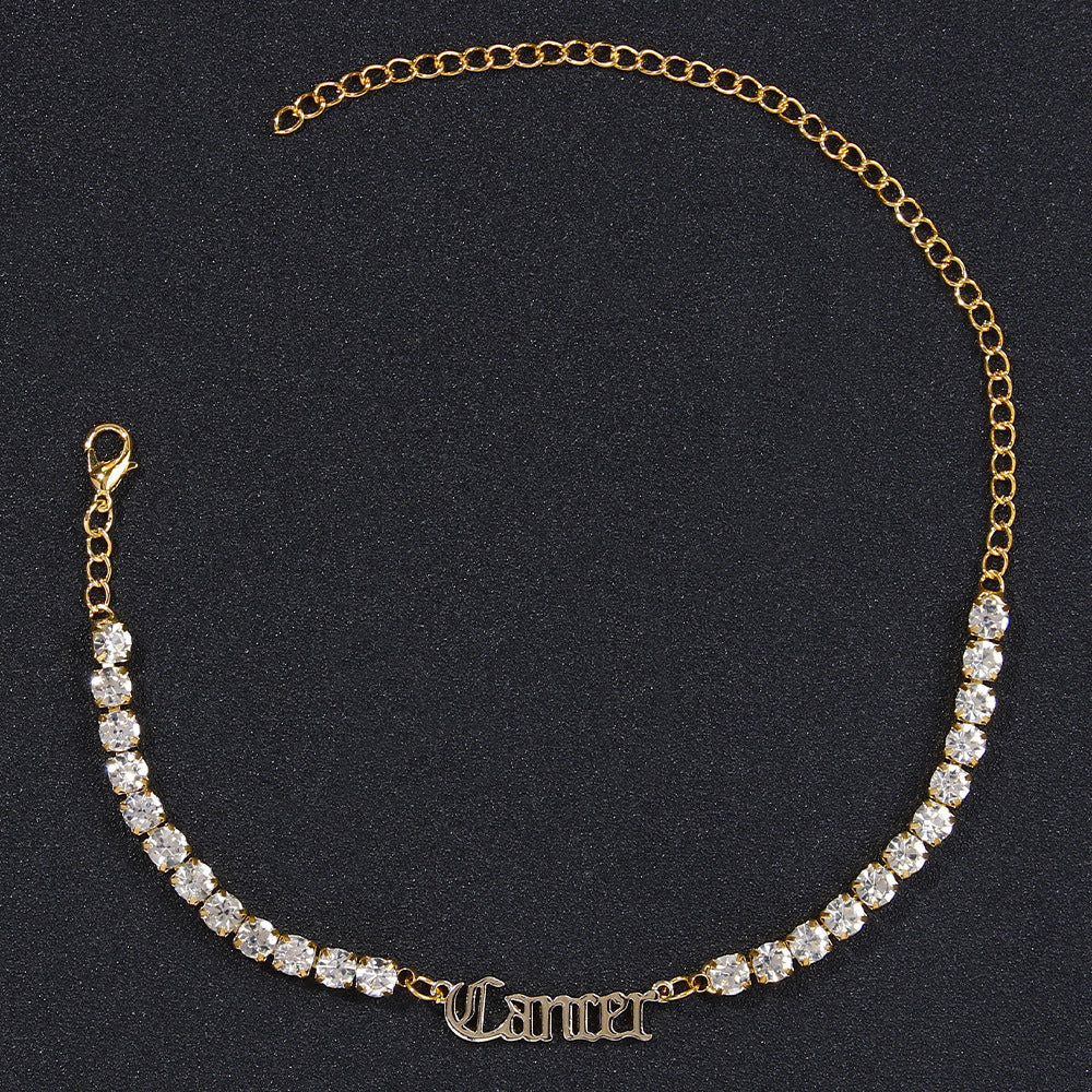 Stainless Steel Zodiac Anklet with Rhinestones