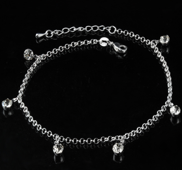 Silver Double Layer Star and Heart Charm Anklet