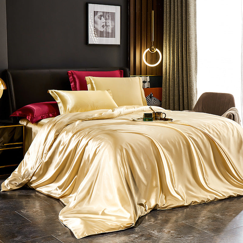 Luxury Silk Bedding Set with Solid Color Duvet Cover – Elegant Soft Bed Set