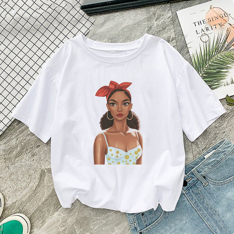 African Girl Print Short Sleeve T-Shirt for Women