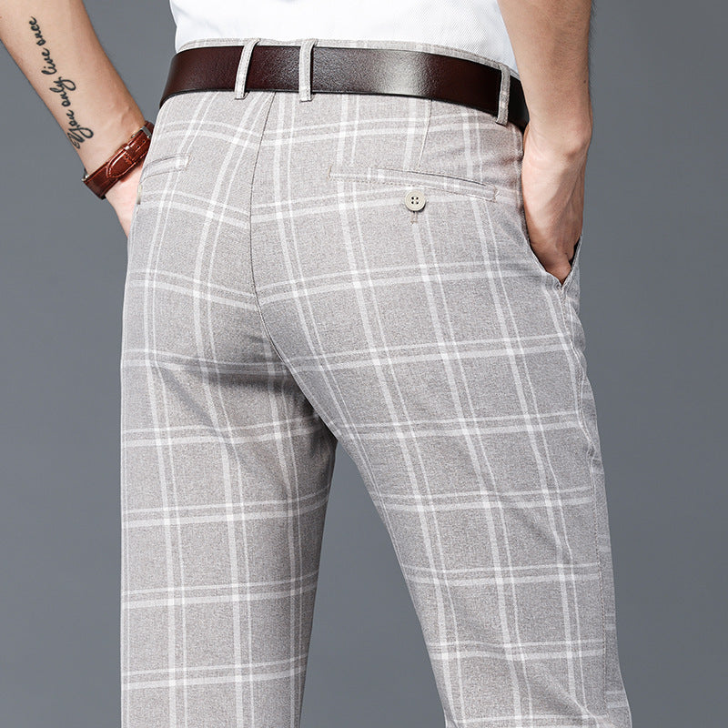 Men’s Summer Loose Fit Plaid Trousers – Casual Checkered Pants