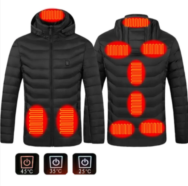 Heat Core Men’s USB Heated Winter Jacket – 3-Level Carbon Fiber Heating Jacket, 3 Colors, S–6XL
