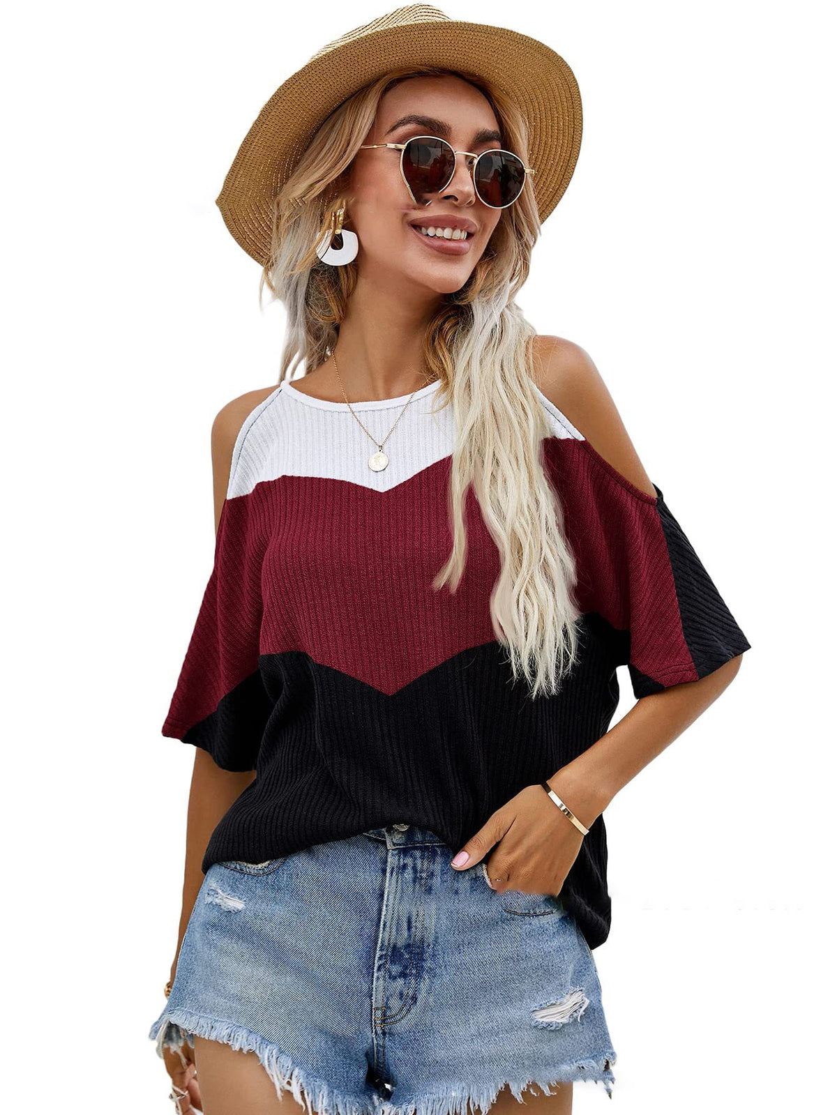 Multicolor Short Sleeve Pullover T-Shirt for Women