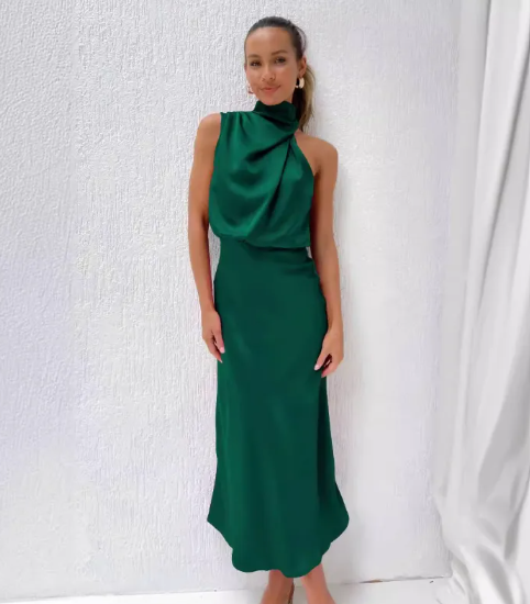 Women’s Solid Color Satin Maxi Dress – Elegant Flowing Evening & Formal Dress, S–5XL