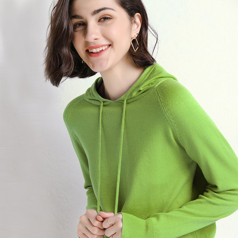 Women’s Lightweight Hooded Knit Sweater – Printed Long Sleeve Casual Pullover, 14 Colors, M–2XL