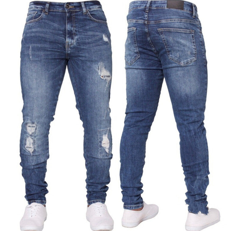 Men’s Ripped White Denim Jeans – Casual Distressed Trousers – USA