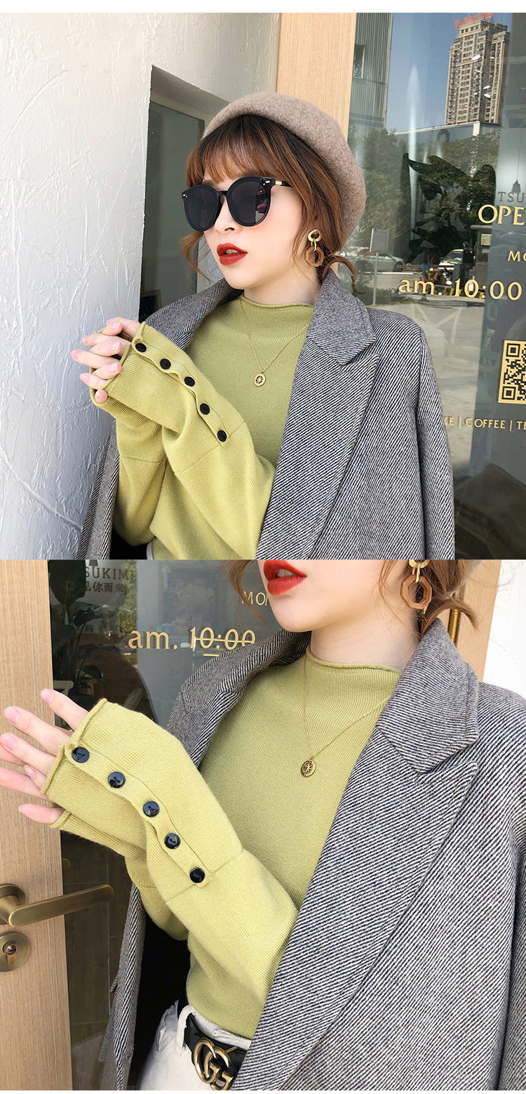 Women’s Fall Half-Turtleneck Knit Sweater – Loose Long Sleeve Casual Pullover