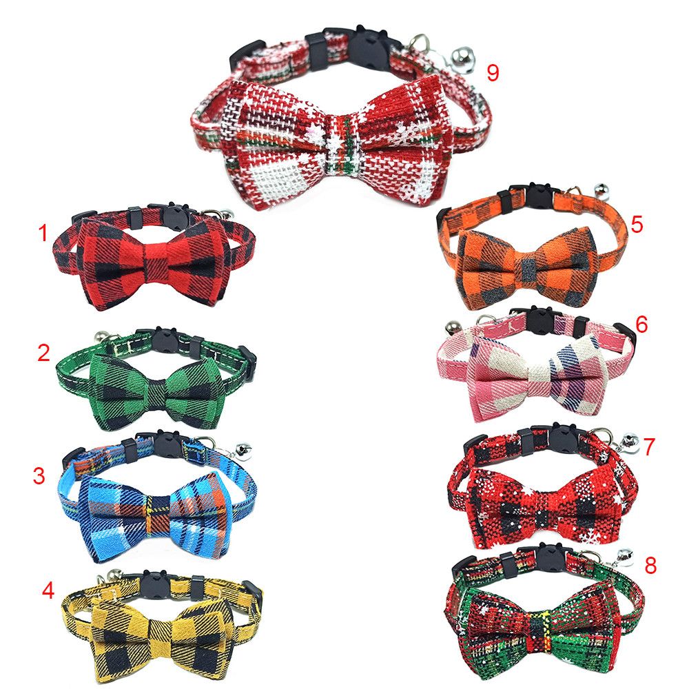 Cotton Cat Collar with Plaid Bow Tie & Removable Bell – Adjustable 28CM Pet Collar