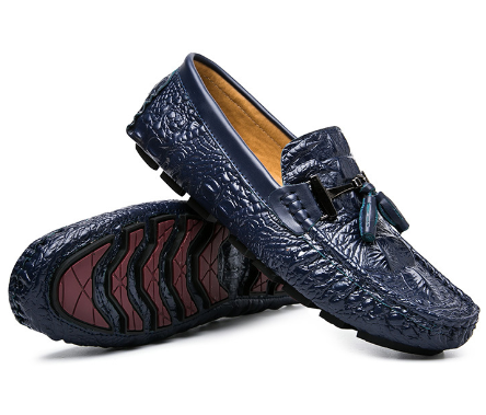 Men’s Genuine Leather Crocodile-Pattern Loafers – Premium Casual Shoes