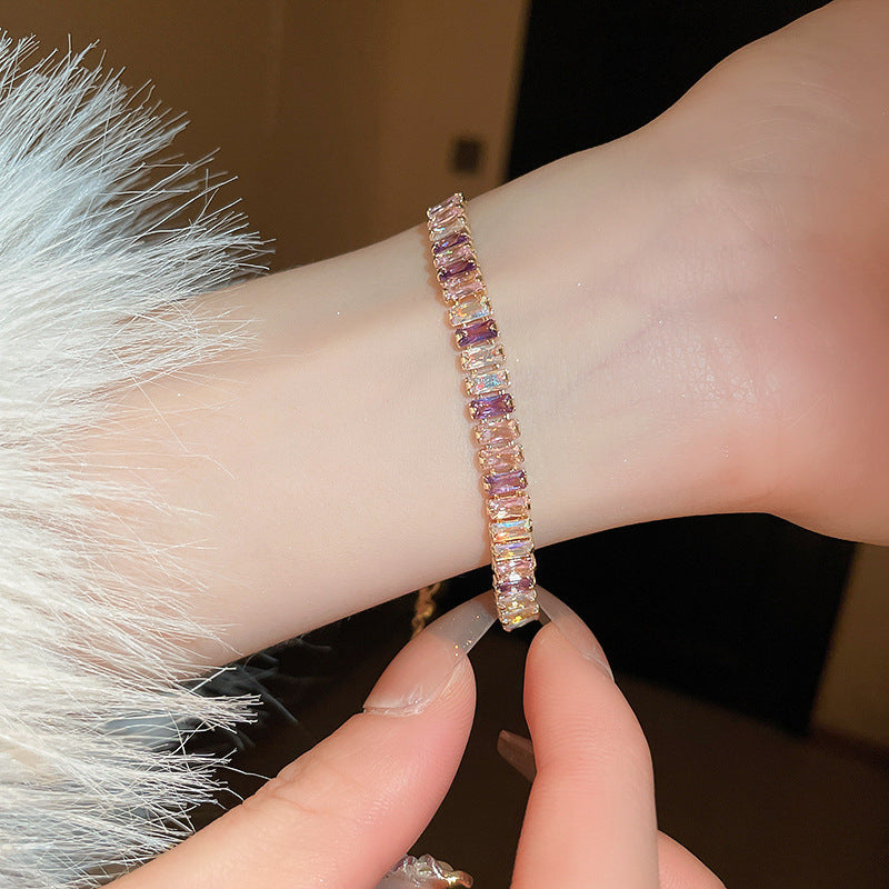Women’s Adjustable Colorful Zirconia Bracelet – Sparkling Rainbow Fashion Jewelry