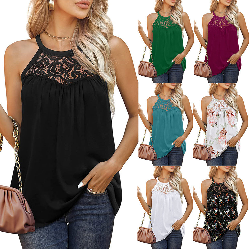 Women’s Lace Halter Tank Top – Loose Fit Casual Summer Top
