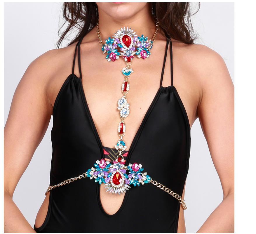 Diamond-Studded Alloy Body Chain – Exaggerated Bikini Statement Jewelry