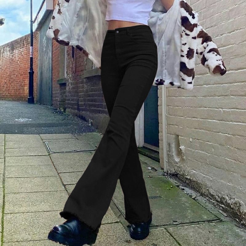 Women’s Retro High-Waist Stretch Bootcut Jeans – Brown, Khaki & Black Denim, S–L